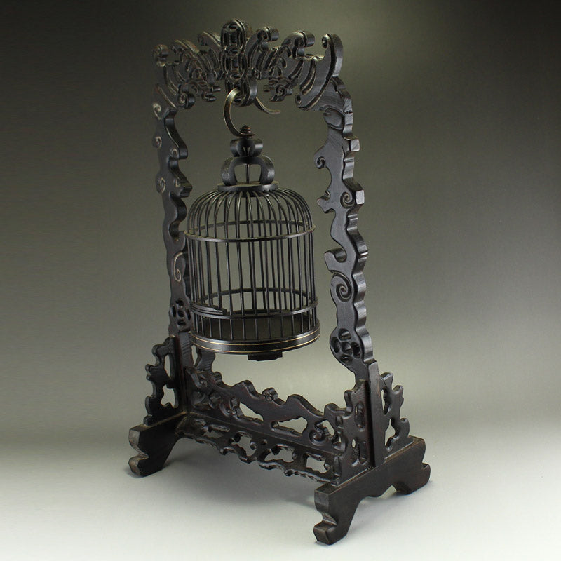 Exquisite Chinese Zitan Wood Birdcage With Shelf