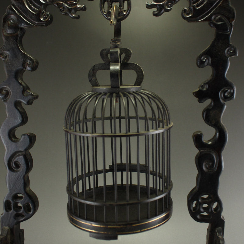 Exquisite Chinese Zitan Wood Birdcage With Shelf