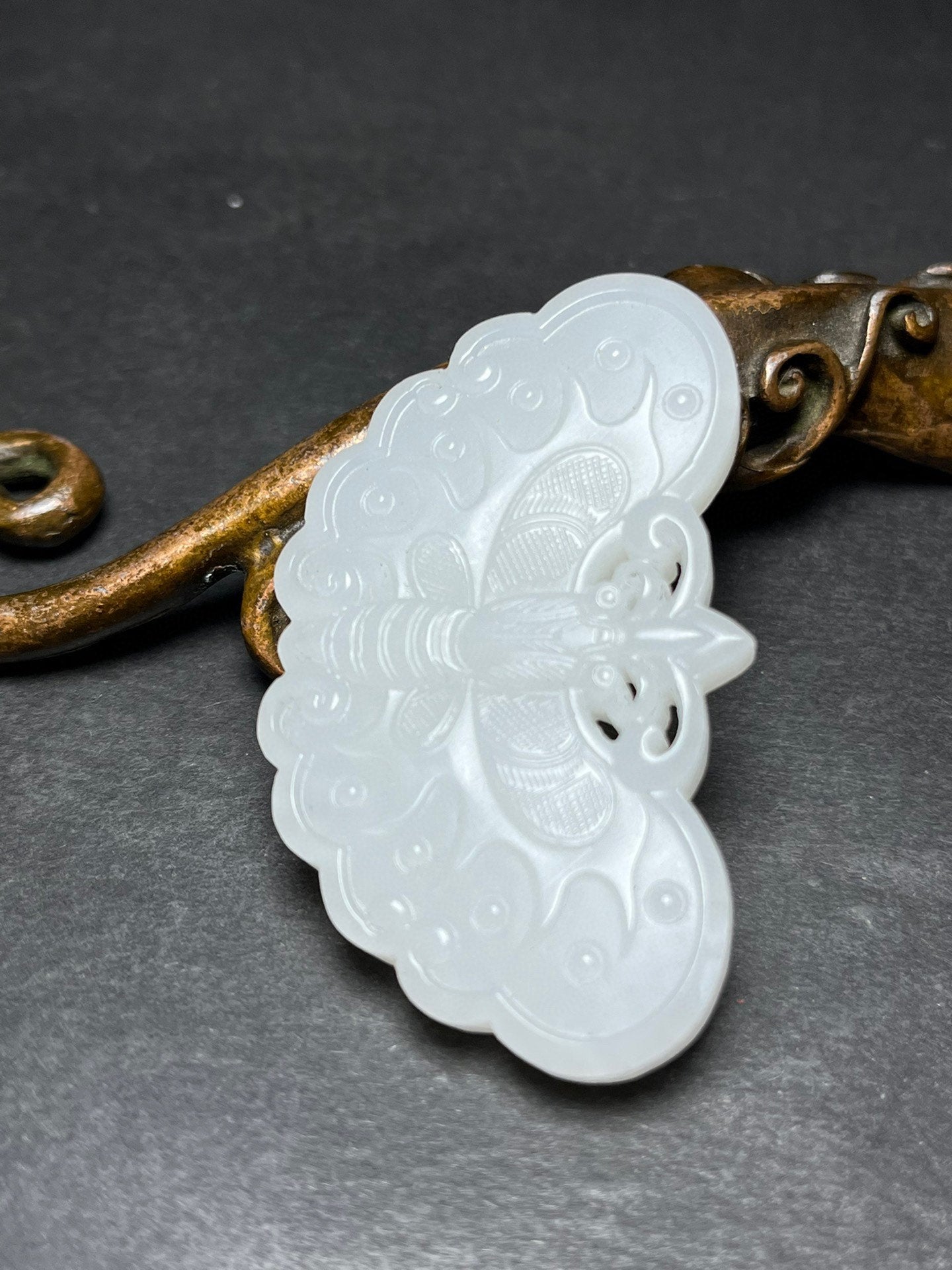 Chinese Natural White Hetian Jade Carved Butterfly Pendant