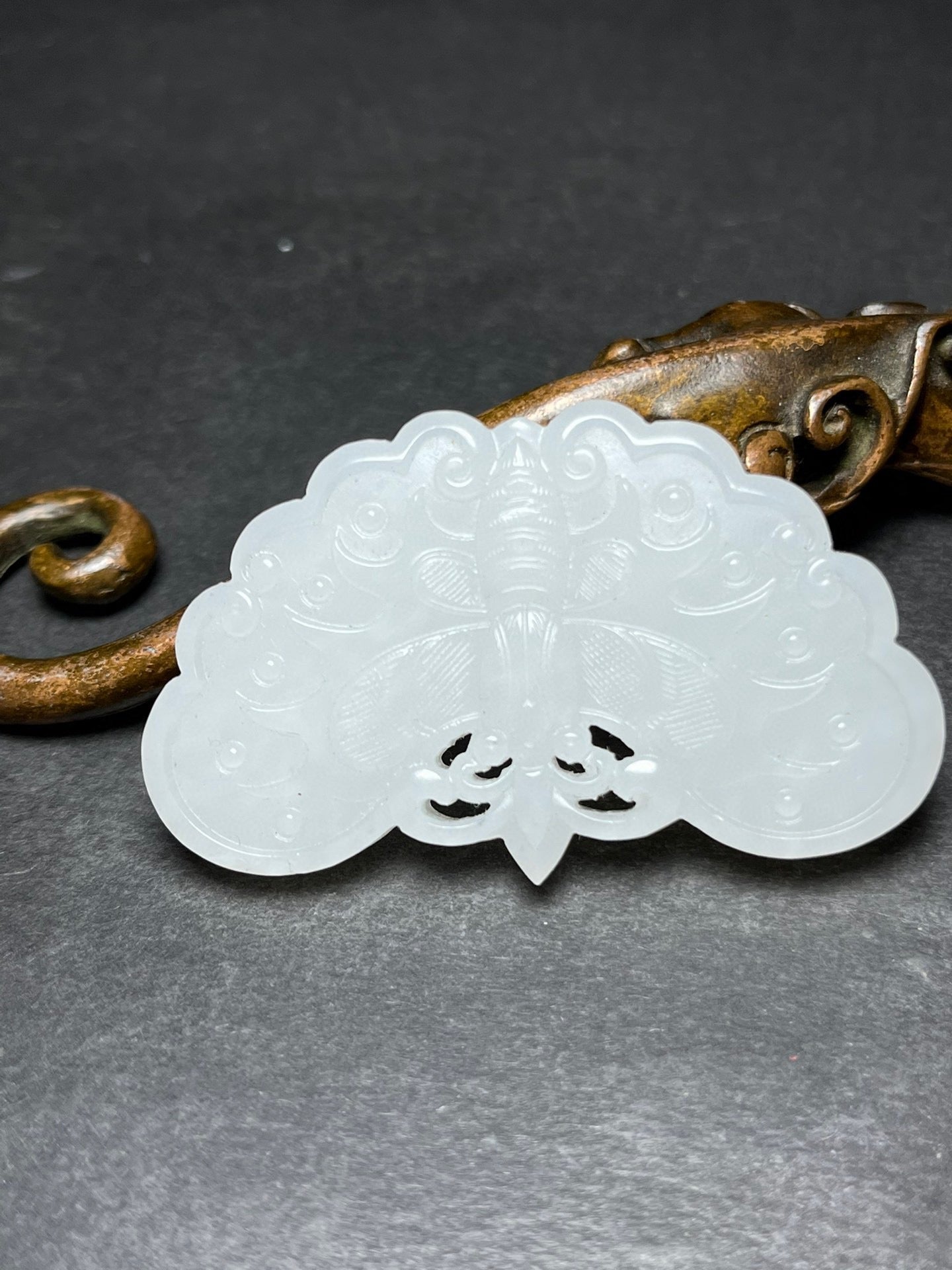 Chinese Natural White Hetian Jade Carved Butterfly Pendant