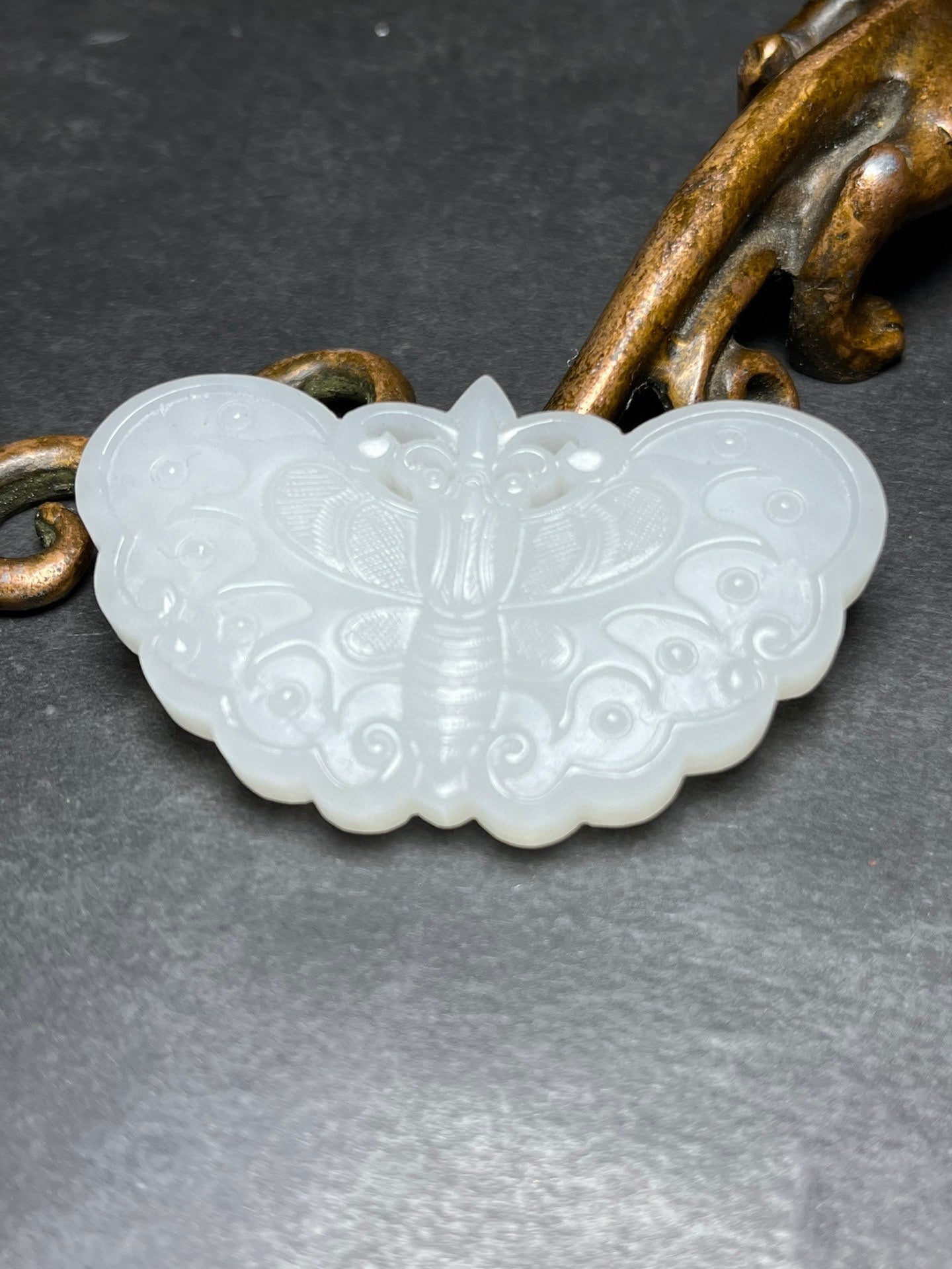 Chinese Natural White Hetian Jade Carved Butterfly Pendant