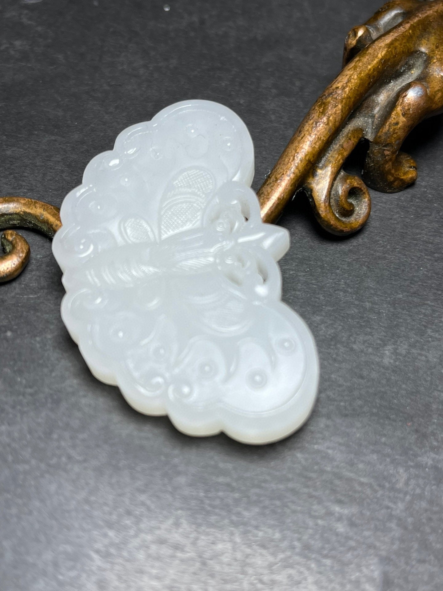 Chinese Natural White Hetian Jade Carved Butterfly Pendant