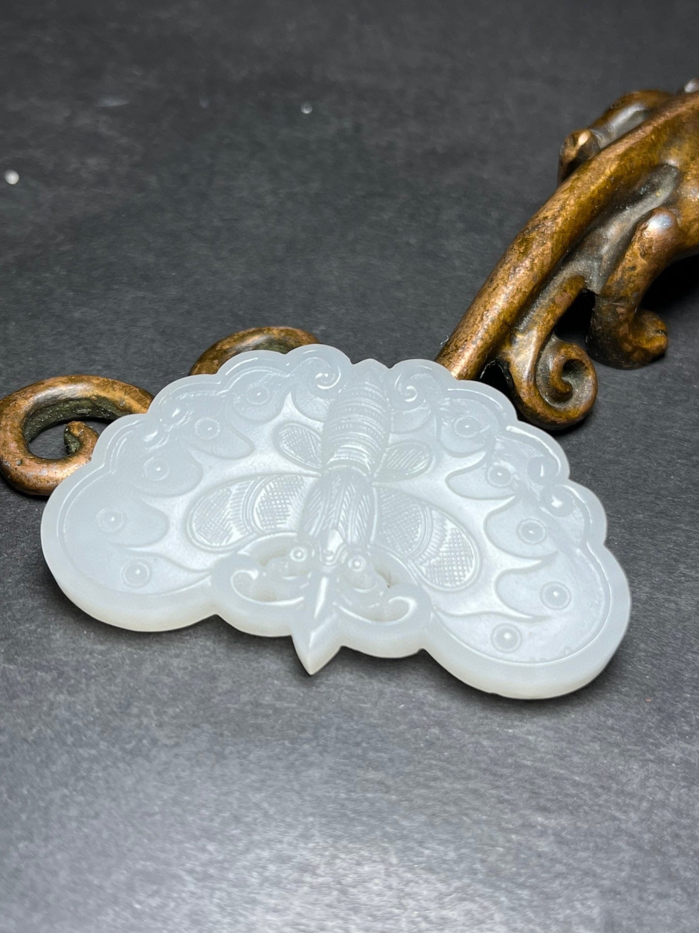 Chinese Natural White Hetian Jade Carved Butterfly Pendant