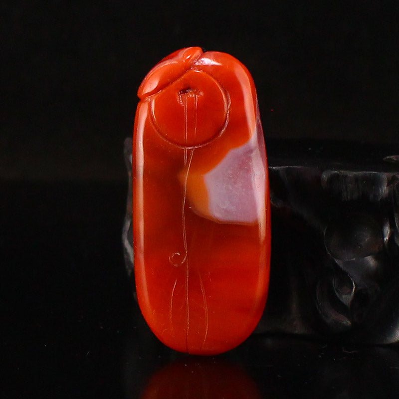 Natural Nanhong Agate Carved Bat & Laughing Buddha Pendant w Certificate