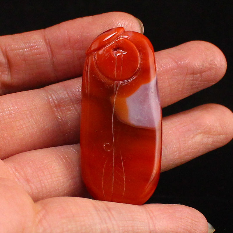 Natural Nanhong Agate Carved Bat & Laughing Buddha Pendant w Certificate