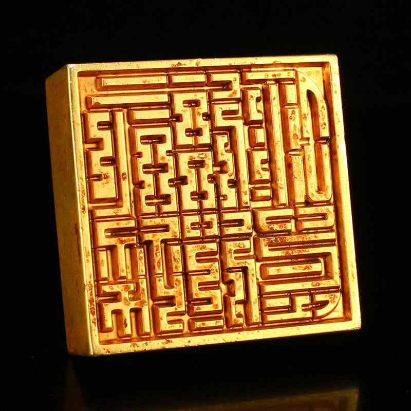 Old Chinese Gilt Gold Bronze Kylin Seal