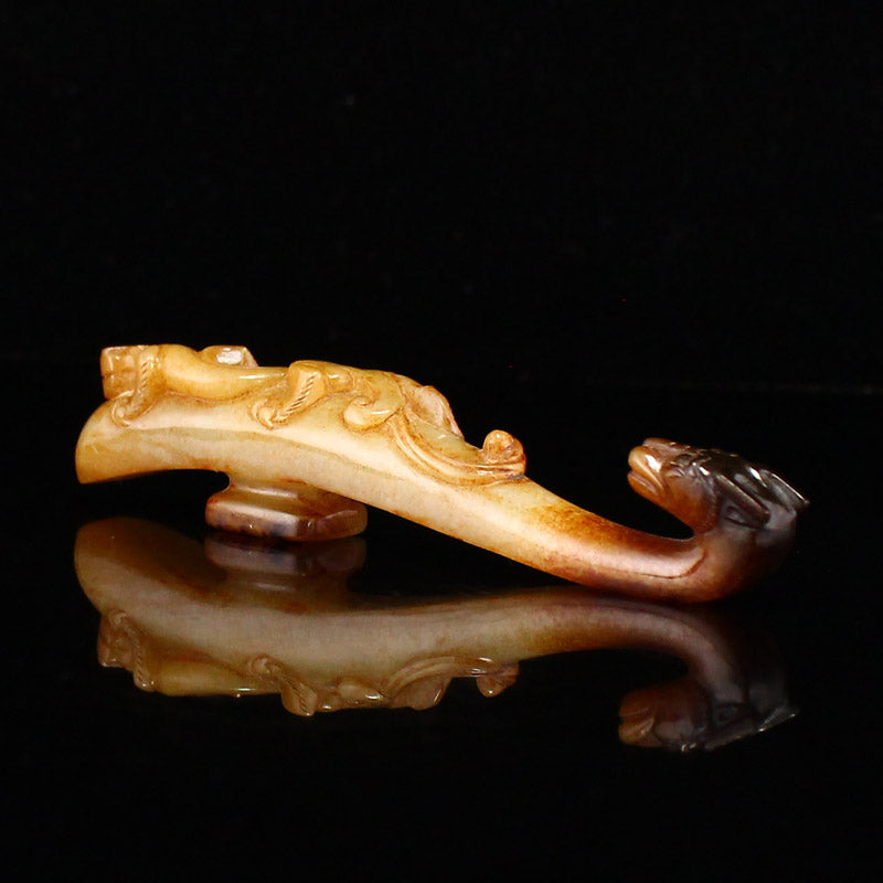 Vintage Chinese Hetian Jade Chi Dragon Belt Buckle