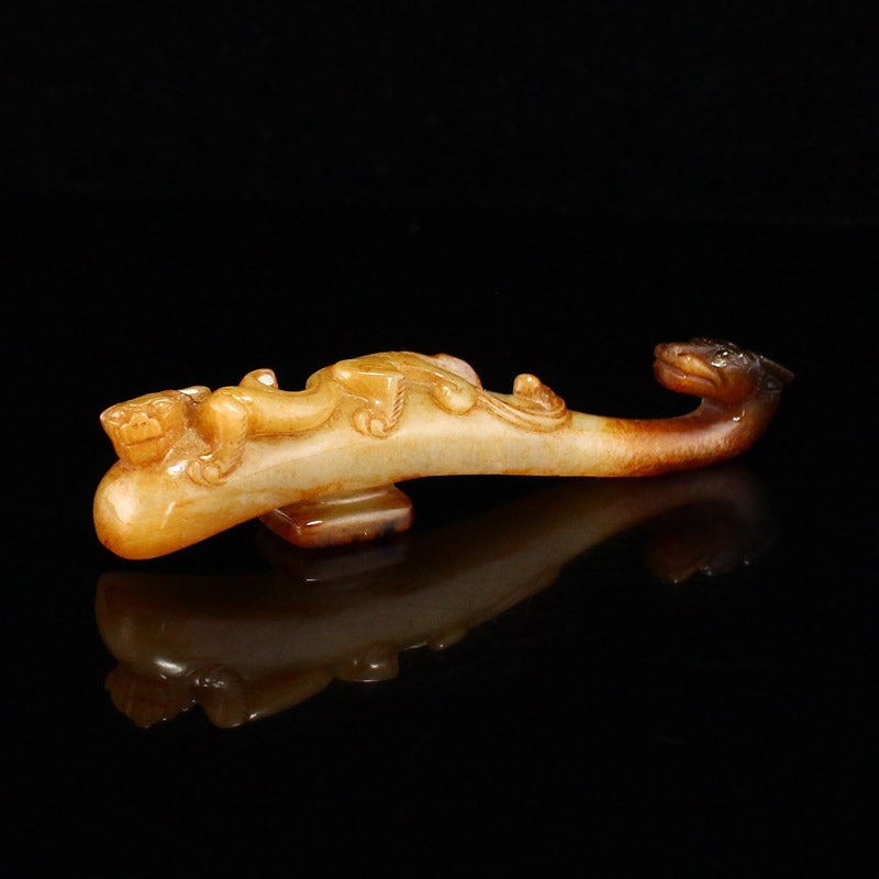 Vintage Chinese Hetian Jade Chi Dragon Belt Buckle