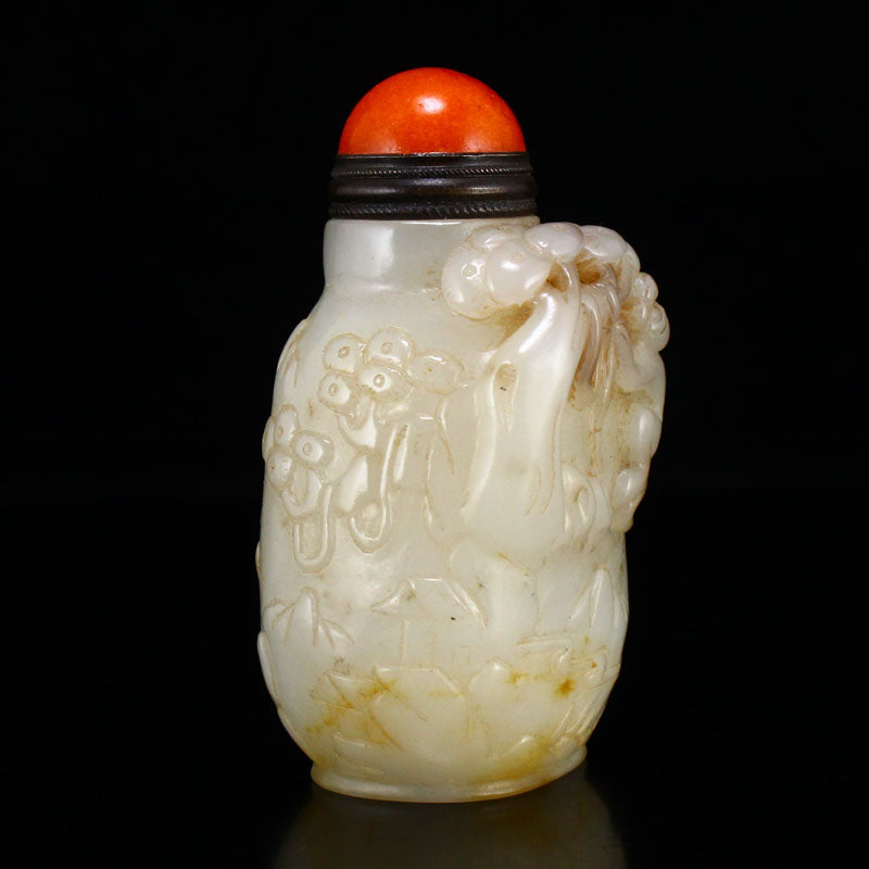 Old Chinese Hetian Jade Low Relief Monkey Snuff Bottle