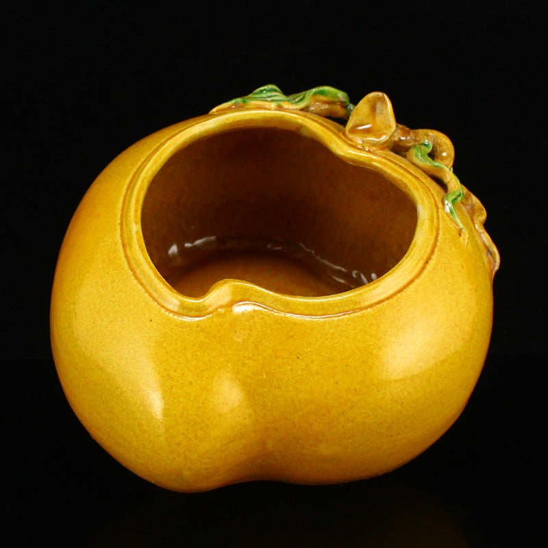 Chinese Yellow Glaze Peach Porcelain Brush Washer w Qianlong Mark