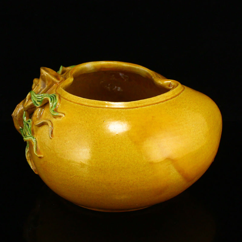 Chinese Yellow Glaze Peach Porcelain Brush Washer w Qianlong Mark