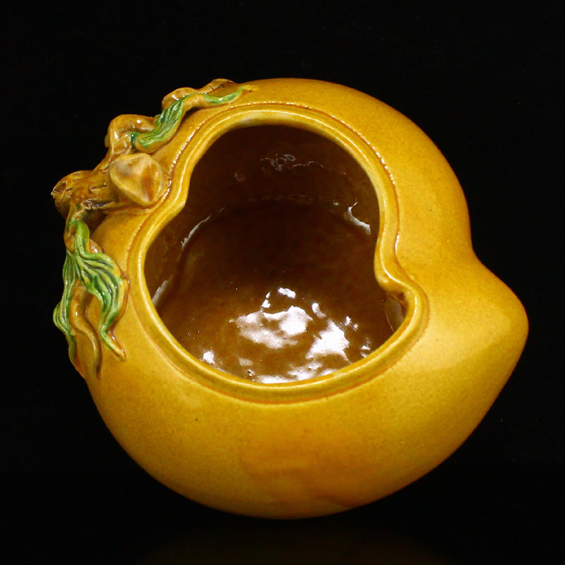 Chinese Yellow Glaze Peach Porcelain Brush Washer w Qianlong Mark