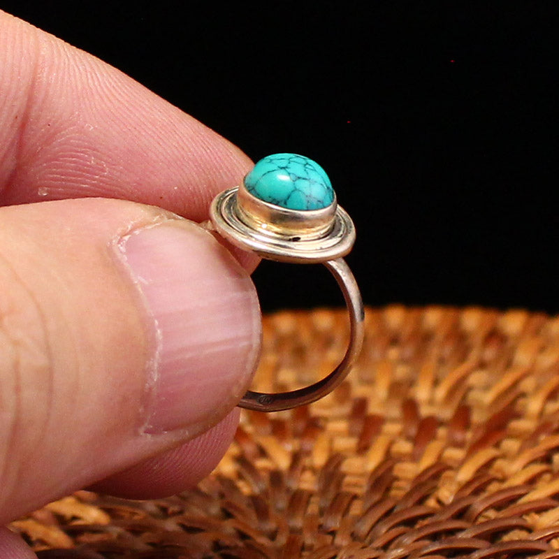 Beautiful Silver Inlay Turquoise Ring