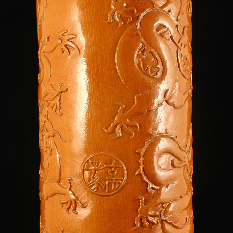 Chinese Yellow Glaze Low Relief Fortune Dragon Porcelain Painting Pot