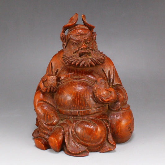 Vintage Chinese Bamboo Root Mythology Figure Statue - Zhong Kui