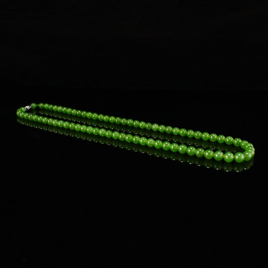 5.5mm Bead Natural Green Hetian Jade Beads Necklace