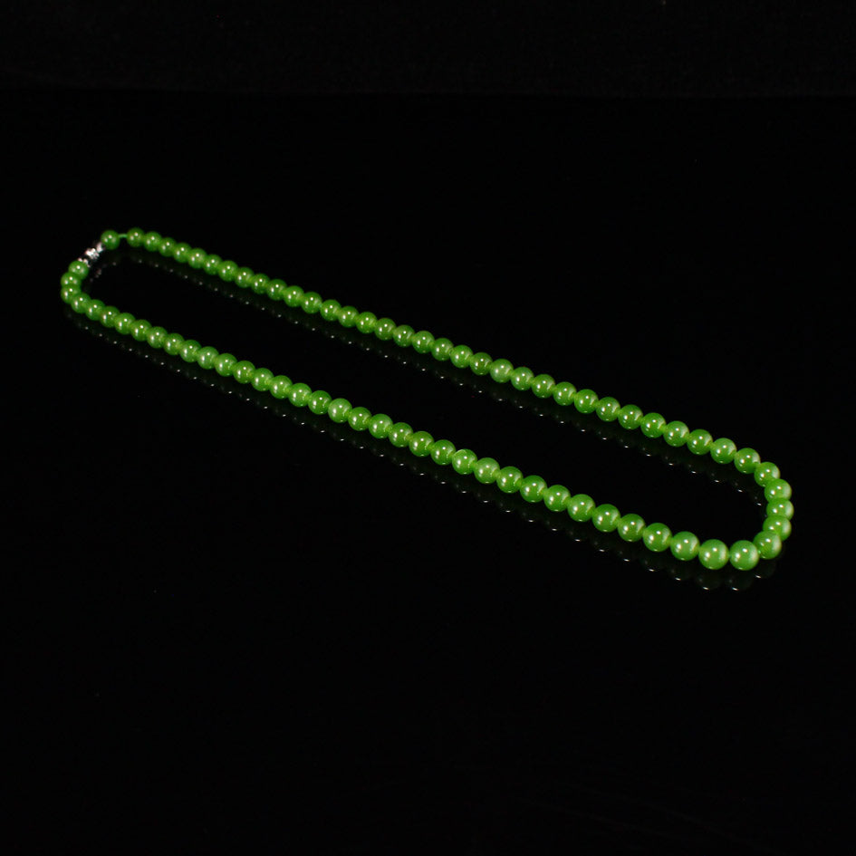 5.5mm Bead Natural Green Hetian Jade Beads Necklace