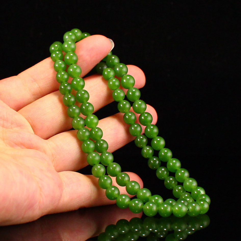 5.5mm Bead Natural Green Hetian Jade Beads Necklace