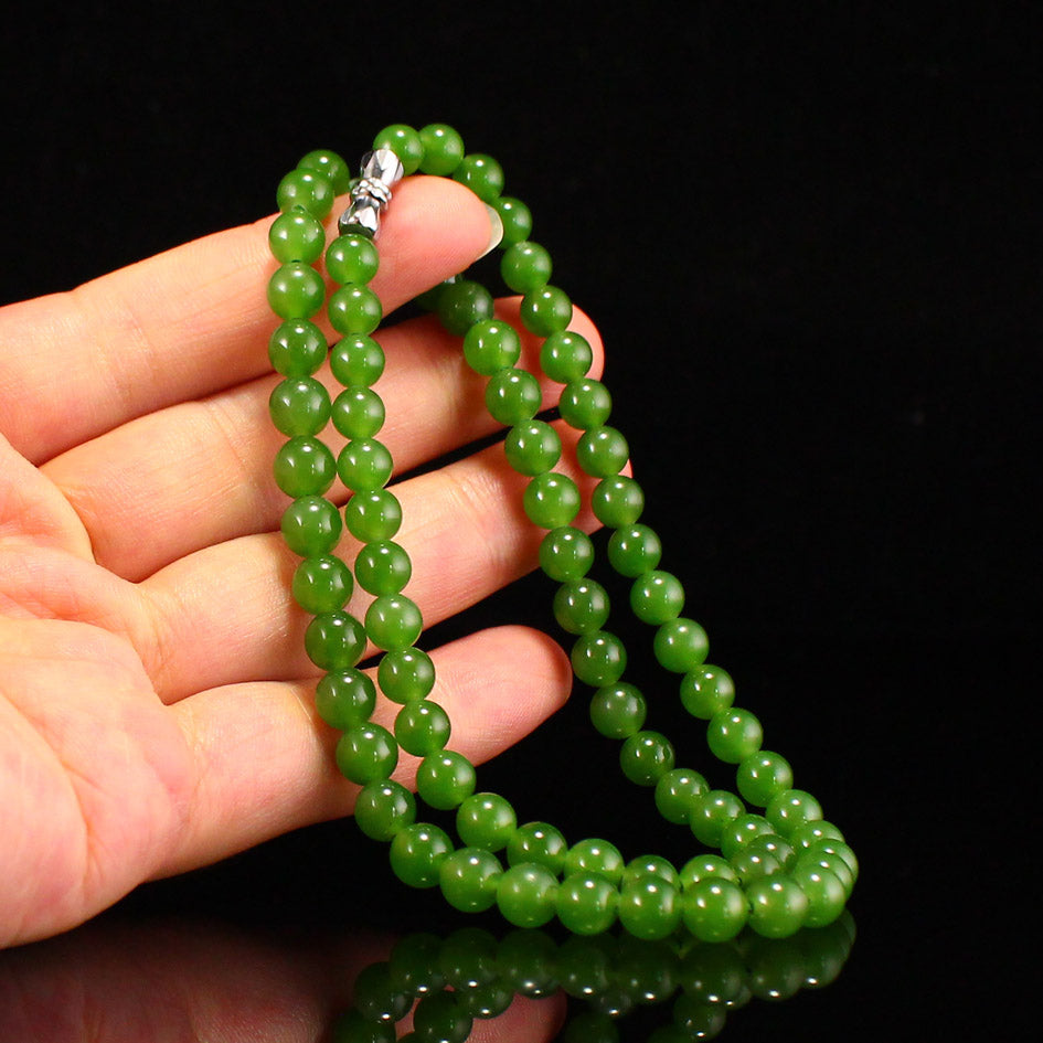 5.5mm Bead Natural Green Hetian Jade Beads Necklace