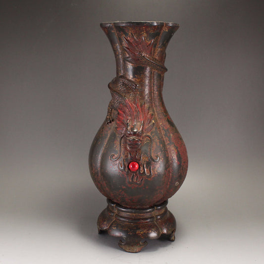 Old Chinese Bronze Dragon Vase Statue