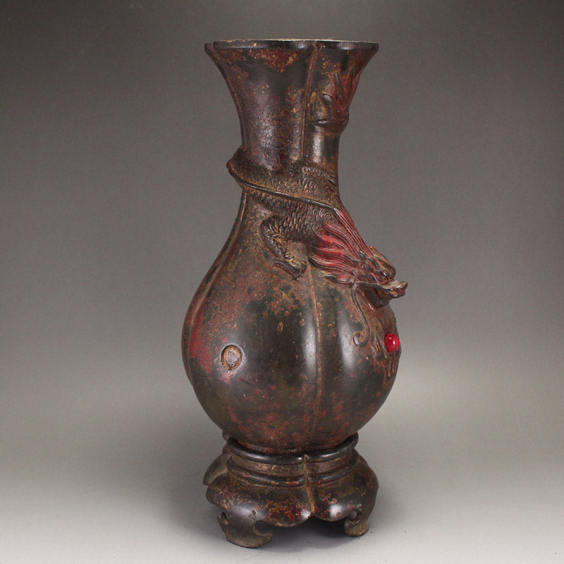 Old Chinese Bronze Dragon Vase Statue