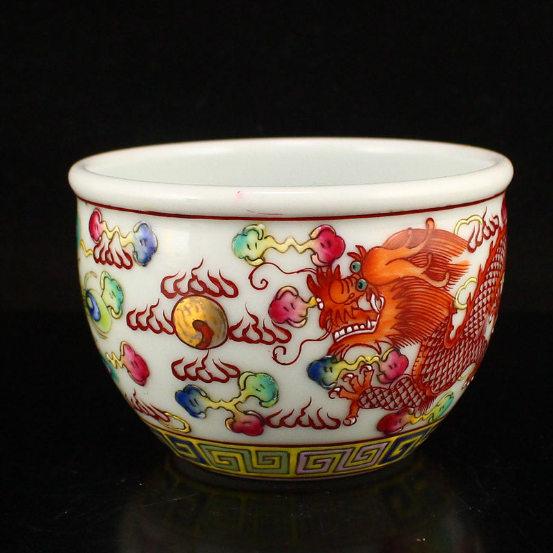 Chinese Famille Rose Dragon Phoenix Design Porcelain Cup