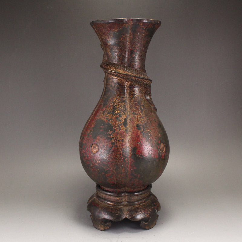 Old Chinese Bronze Dragon Vase Statue