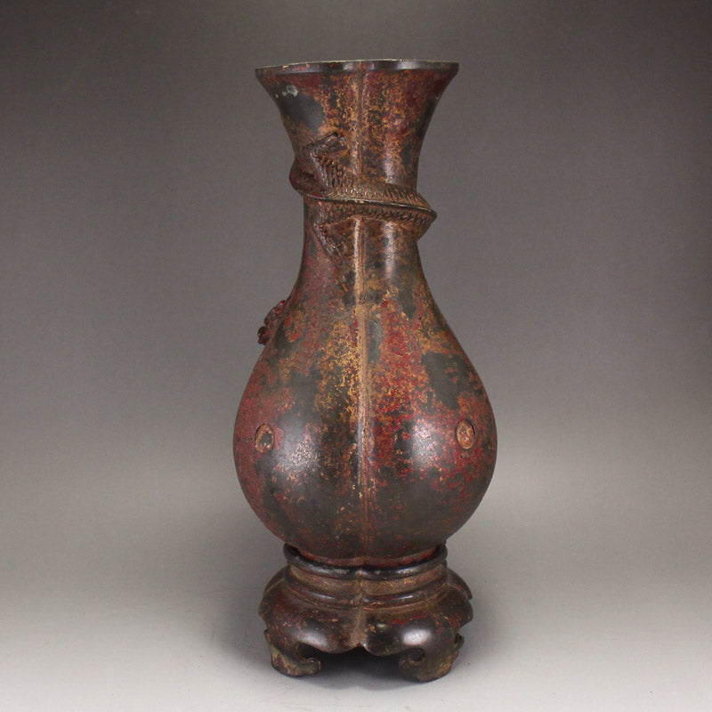 Old Chinese Bronze Dragon Vase Statue