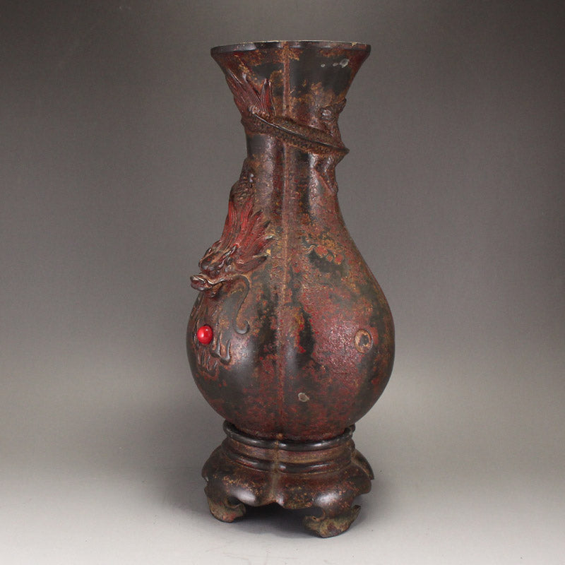 Old Chinese Bronze Dragon Vase Statue