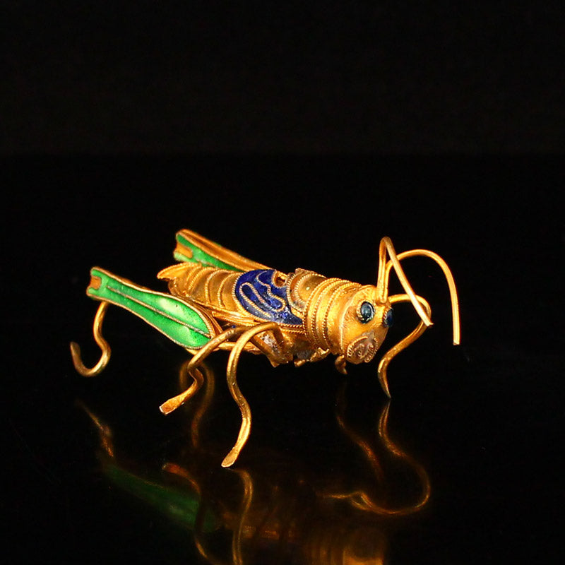 Vivid Chinese Gold Wire Enamel Locust Statue