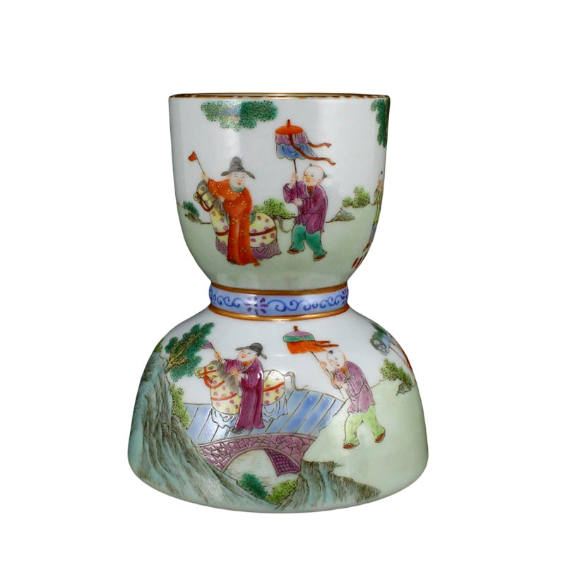 Chinese Gilt Edge Famille Rose Porcelain Figures Candlestick w Jiaqing Mark