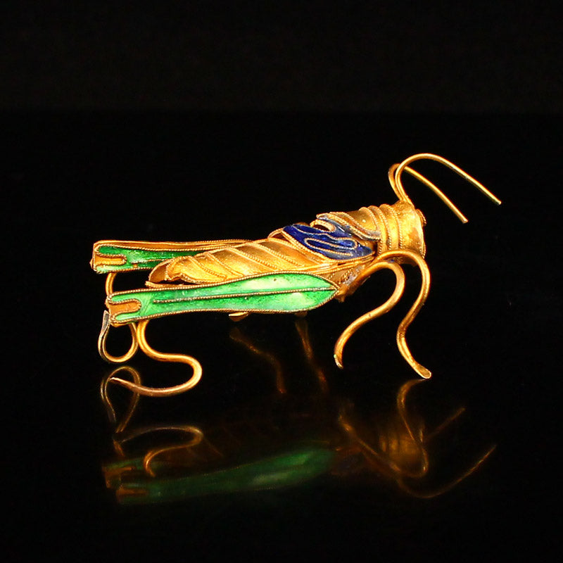 Vivid Chinese Gold Wire Enamel Locust Statue