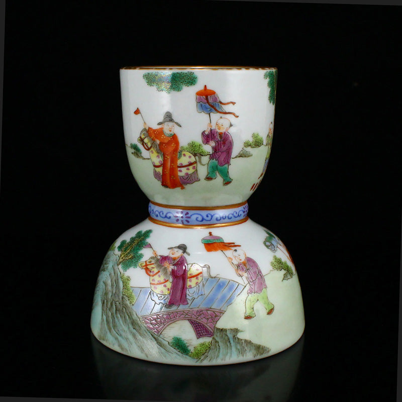 Chinese Gilt Edge Famille Rose Porcelain Figures Candlestick w Jiaqing Mark