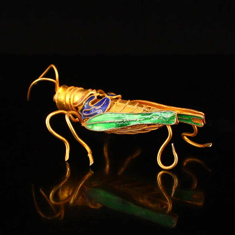 Vivid Chinese Gold Wire Enamel Locust Statue