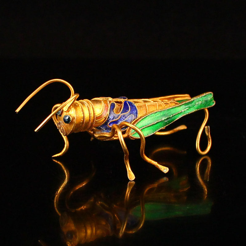 Vivid Chinese Gold Wire Enamel Locust Statue