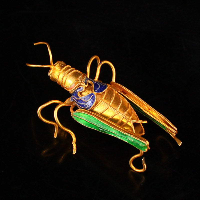 Vivid Chinese Gold Wire Enamel Locust Statue