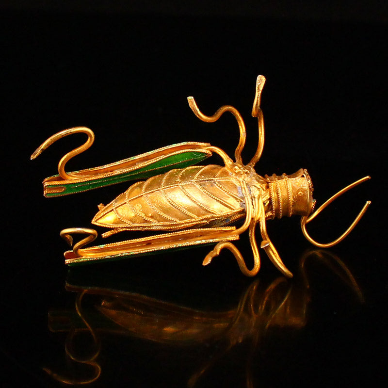 Vivid Chinese Gold Wire Enamel Locust Statue