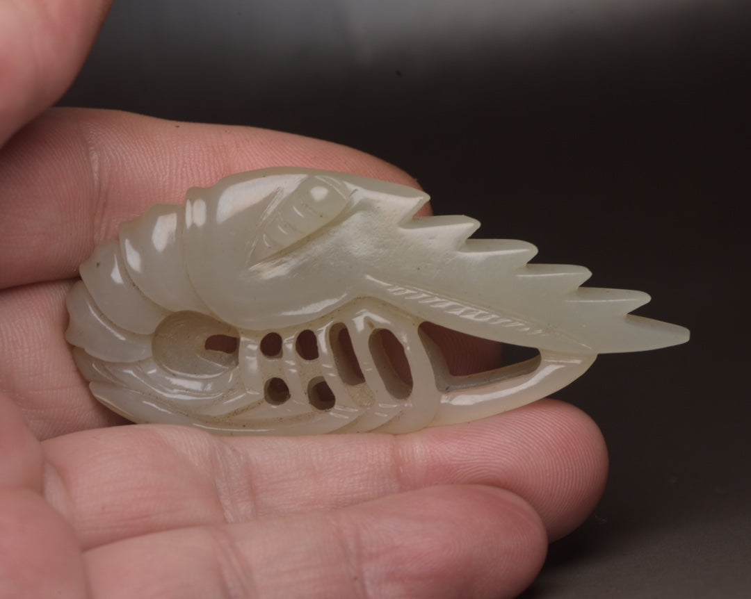 Chinese Natural Hetian Jade Carved Shrimp Pendant