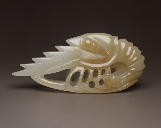 Chinese Natural Hetian Jade Carved Shrimp Pendant