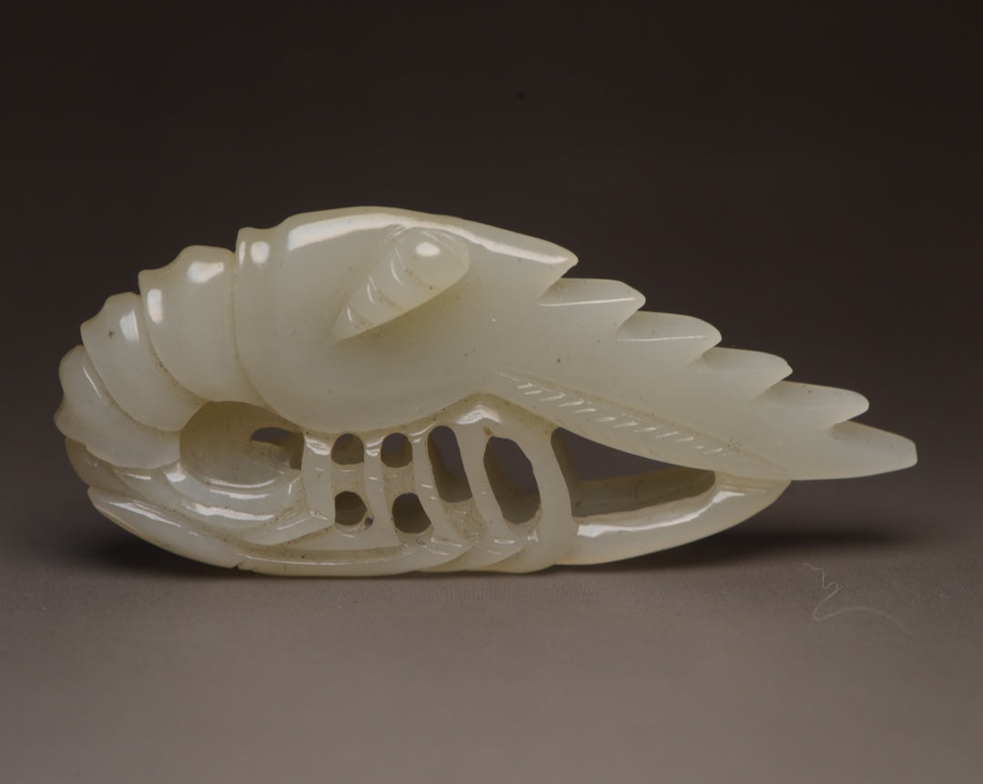 Chinese Natural Hetian Jade Carved Shrimp Pendant