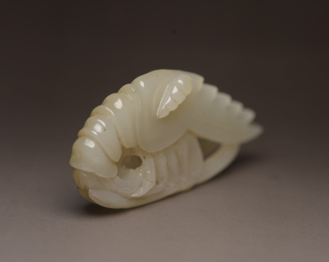 Chinese Natural Hetian Jade Carved Shrimp Pendant