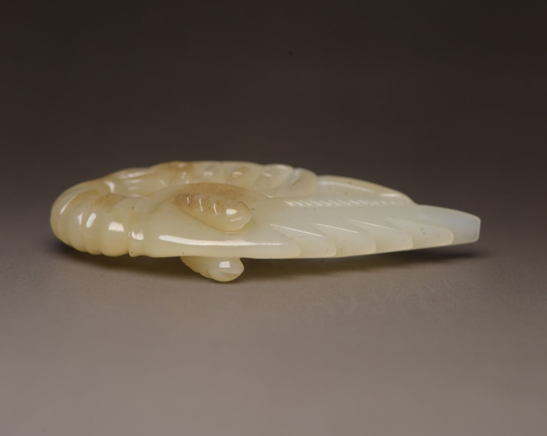 Chinese Natural Hetian Jade Carved Shrimp Pendant