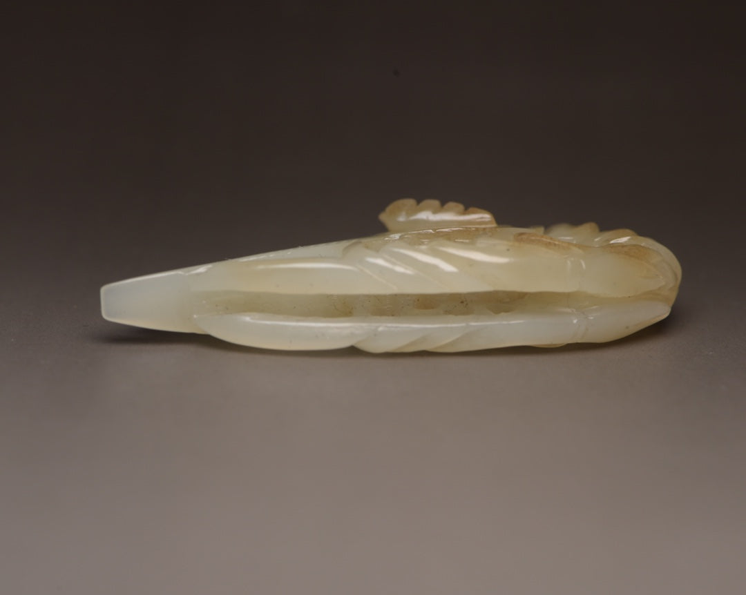 Chinese Natural Hetian Jade Carved Shrimp Pendant