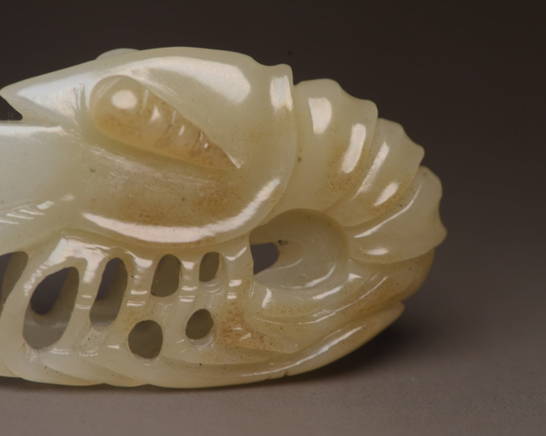 Chinese Natural Hetian Jade Carved Shrimp Pendant