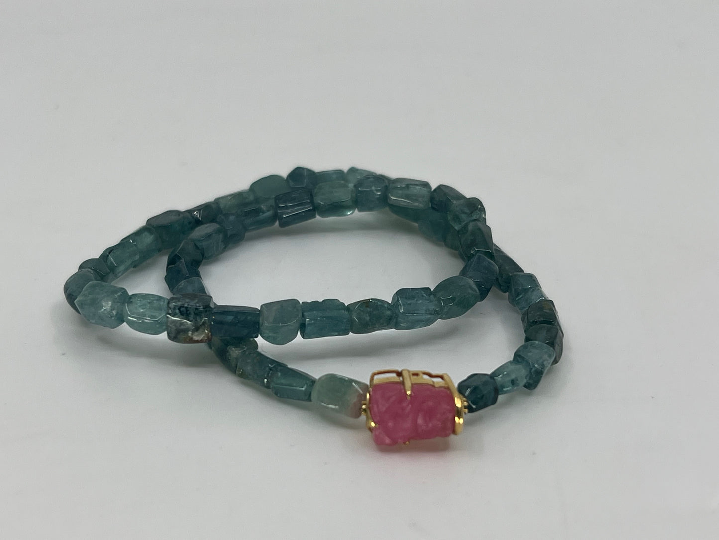 Beautiful Blue Tourmaline Beads Bracelet w Certificate