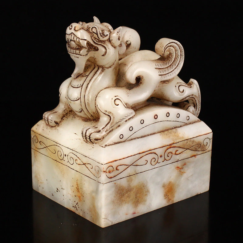 Superb Vintage Chinese Hetian Jade Divine Beast Seal