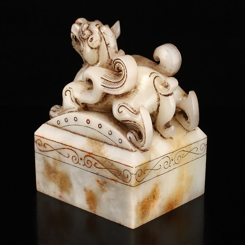 Superb Vintage Chinese Hetian Jade Divine Beast Seal