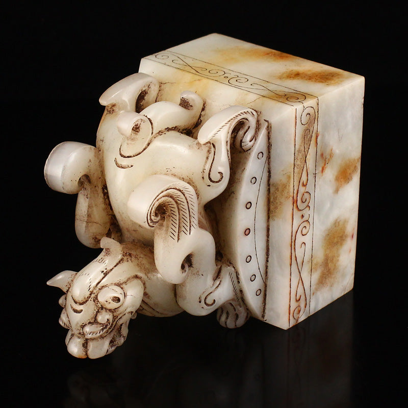 Superb Vintage Chinese Hetian Jade Divine Beast Seal