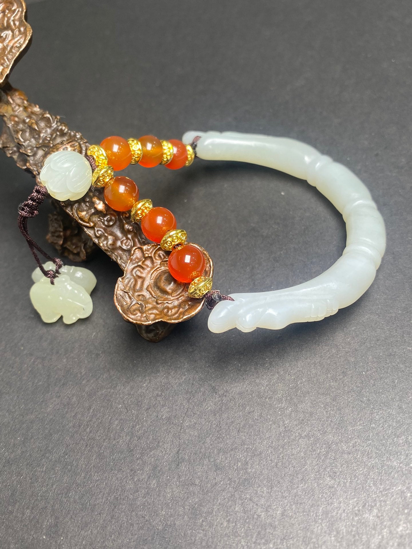 Chinese Natural Hetian Jade & Agate Beads Bracelet