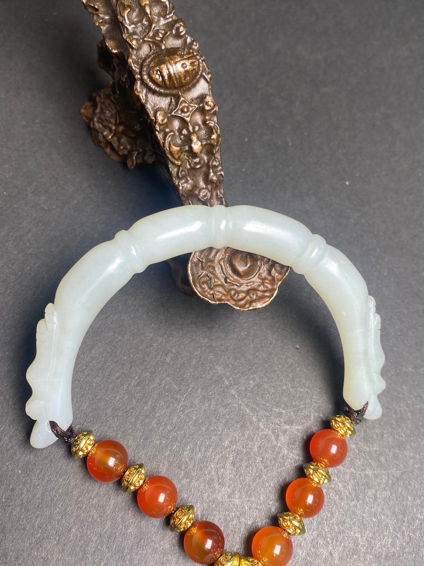 Chinese Natural Hetian Jade & Agate Beads Bracelet